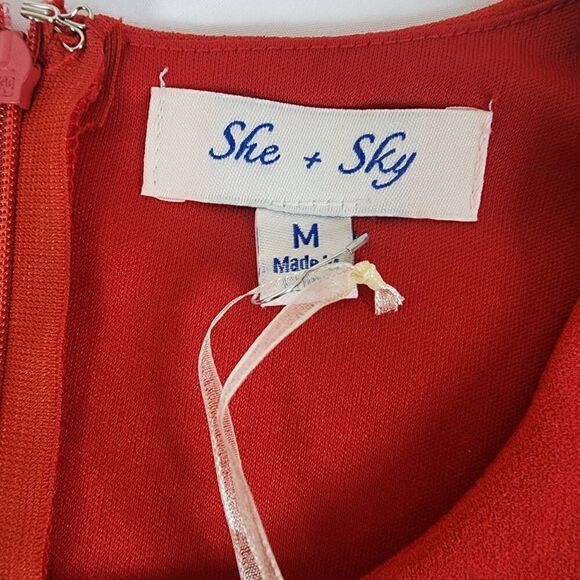 She + Sky Amelia Ruffle Dress Red Women's  Size M G11 - Picture 10 of 13